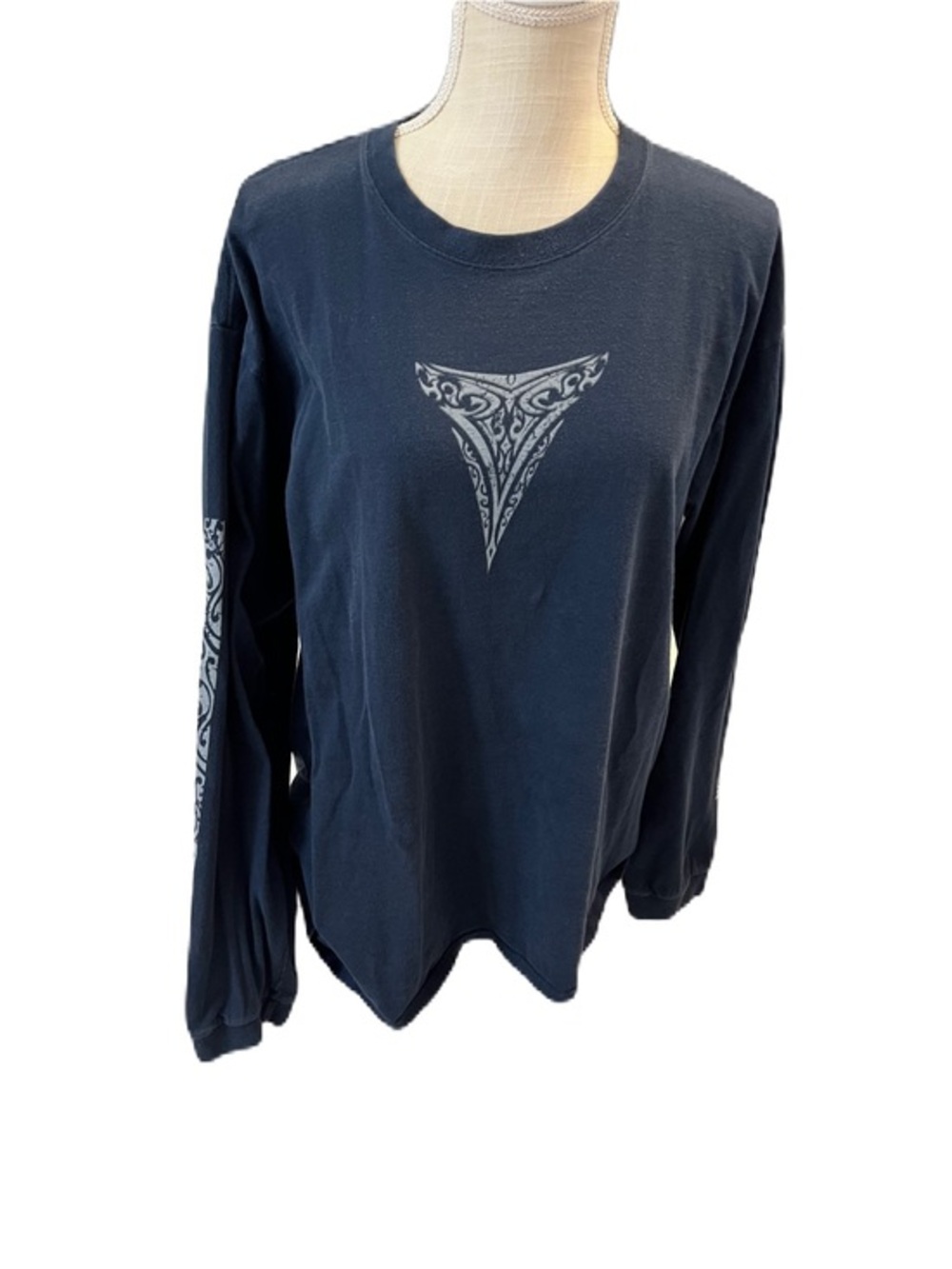 Men's Long-Sleeve Graphic Crewneck Shirt - Navy XL